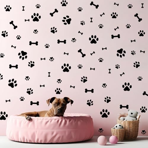 AOWDIAO 174 Pcs Dog Paw Decals - Peel and Stick Vinyl Wall Stickers for Dog's Room, Playroom & Party Decor