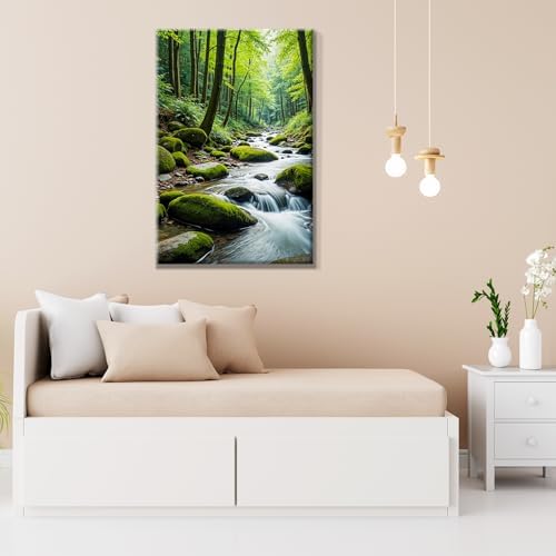 JOOZ Paint by Numbers Kit for Adults with Frame Landscape Paint by Number with Easel Forest Adult Paint by Number Kits Framed Canvas Tree Oil Painting Kits for Gift Home Wall Decor 8x12 Inch