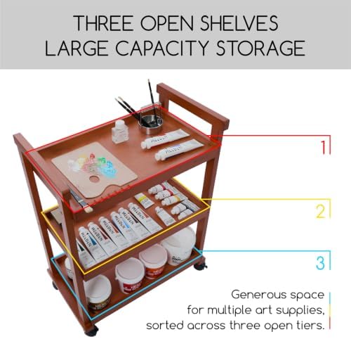 MEEDEN Rolling Art Supply Cart: Solid Beech Wood 3-Tier Storage Trolley