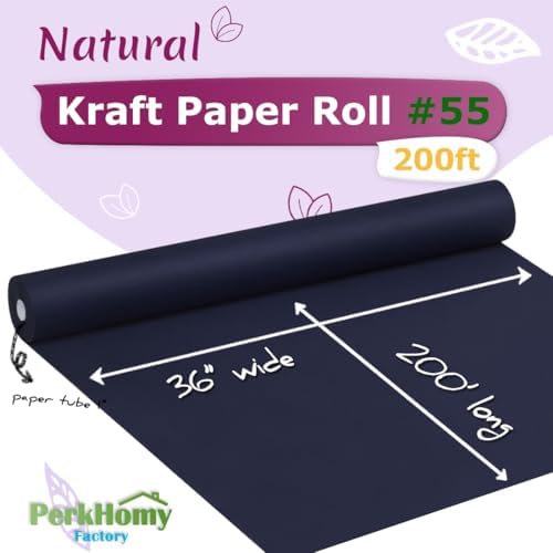 PerkHomy 36" x 2,400" (200') Navy Blue Kraft Paper Roll for Craft Bulletin Board Paper Art Table Covering Crafting Gift Wrapping Bouquet Packing Parcel 80GSM 55LB (Navy Blue, 36" x 200')