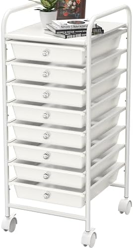 Simple Houseware 8 Drawers Rolling Utility Cart Art Craft Storage, White