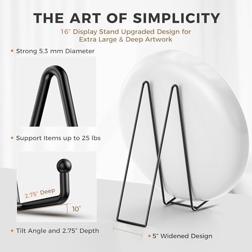 TR-LIFE 16 Inch Heavy Duty Plate Stand (4 Pack) - Metal Display Easel for Large Plates, Picture Frames, Signs, Posters, and Decorative Platters
