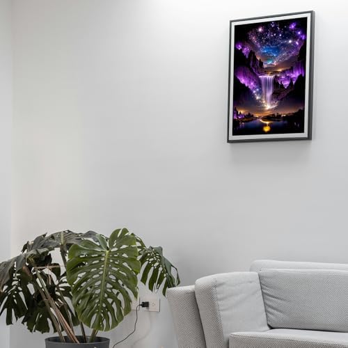 MBNTJHT Waterfall Landscape Diamond Art Kits for Adults,DIY Purple Aurora Diamond Painting Kits for Beginners,5D Full Round Drill Gem Art Painting Crafts for Home Wall Decor 12x16 Inch.