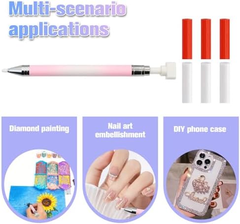 ZYNERY Diamond Art Pen, Diamond Painting Pens Refillable, Glue Clay Pens for Rhinestones, Gem Art Rhinestone Picker Tool for 5D Gem Painting Includes 6 Glue Clay Refills (Pink-White)
