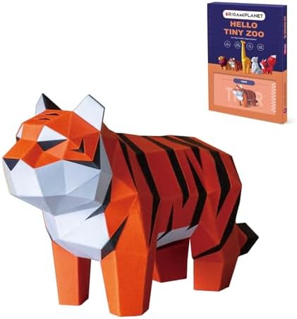 Tiger 3D Origami Paper Craft Kit, Creative Handmade Paper Sculpture Art for Home Decor, Unique Pre-Cut DIY Cute Animal Models Origmai Papercraft Set, Present for Teens & Adults