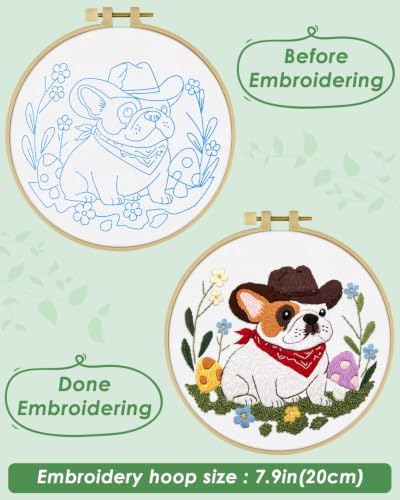 ERKOON Embroidery Kit for Beginners Adult French Bulldog Cross Stitch Set