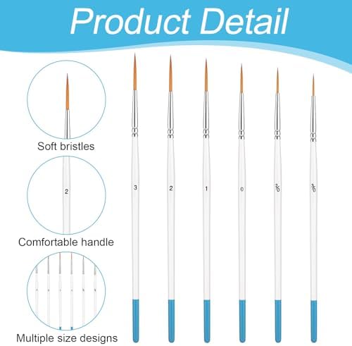 Script Liner Brush, 6 PCS Highly Flexible Paint Brushes Extra Long Fine Point Liner Tip Fine Detail Paintbrushes for Model, Fingure, Watercolor, Acrylic, and Miniature Painting