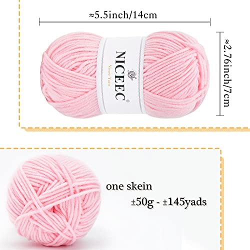 NICEEC 300g Soft Assorted Colors Yarn 100% Acrylic 870yds -Pink Series