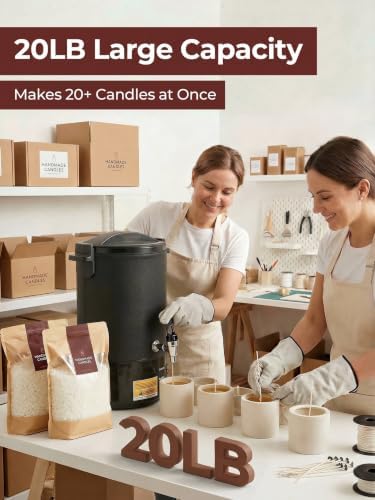 FOHERE 20lb Wax Melter for Candle Making, 9PCS Kit with Precision Temp Control (131-250°F) | Anti-Clog Spout, Scoop & Scraper Soy Beeswax Candle Maker Machine (Not for Gel Wax)