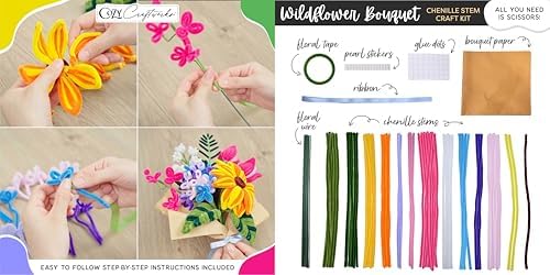 WeVeel Cozy Craftworks Chenille Stem Flower & Succulent Craft Kit for Adults – Create a Wildflower Bouquet and Succulent Box Garden – Relaxing DIY Botanical Arts & Crafts Set