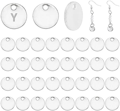 PH PandaHall 100 Pcs 304 Stainless Steel Flat Round Blank Stamping Tag Pendants Charms Diameter 8mm for Jewelry Making