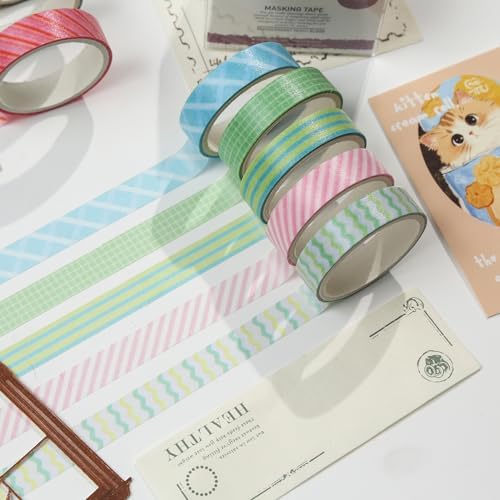 YUBBAEX 20 Rolls Cute Washi Tape Set Kawaii Basic Patterns Masking Decorative Tapes for Arts, DIY Crafts, Journals, Planners, Scrapbooking, Wrapping (Macaron Mix)