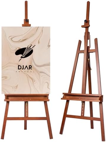 DJAR Large Floor Studio Art Easel for Painting, Sturdy and Durable, Walnut | Adjustable Artist Easel with Storage Tray, Holds canvases up to 49", Solid Beech Wood Display Stand for Adults & Beginners