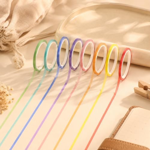 YUXIANLB 20 Rolls Rainbow Wash Slim Tape, Decorative Colorful Pastel Skinny Thin Decorative Craft Tapes Set for Kids Journal DIY Planner Scrapbook Planners Craft Art Supplies