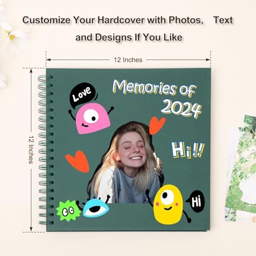 Scrapbook Album 12x12 Inches 100 Pages Hardcover Kraft Paper Green