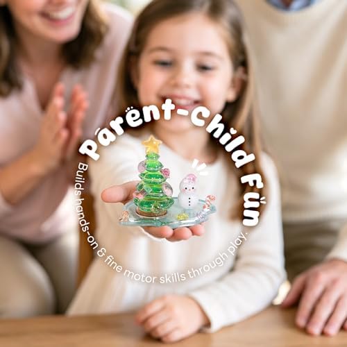 3D Resin Stickers Desktop Ornament Kit, Clover DIY Stackable Christmas Tree & Snowman Decorations, Cute Resin Stickers for Phone/Scrapbook Water Bottles, Laptops, Build Mini Figurine Set for Desk