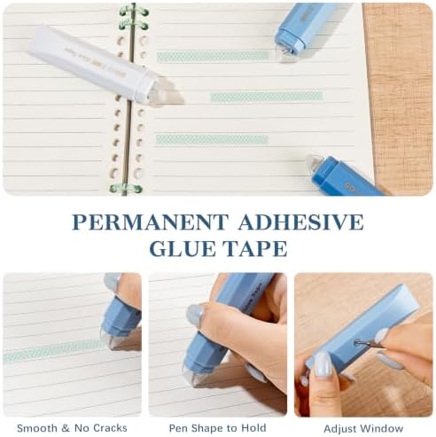 Temiary 4 Pack Double Sided Tape Pen, 16.4 Ft x 0.24 Inch Scrapbook Tape Roller for Crafts, Aesthetic Adhesive Glue Tape Pens for Scrapbooking School Office Journaling Supplies (Blue)