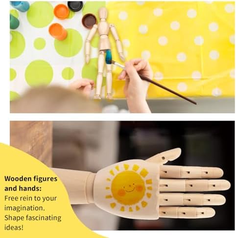 2 Pack 12" Drawing Mannequin,12" Hand Model,Wooden Manikin Body Figures Gifts for Artists,Poseable Art Mannequin Figure Dolls,Wood Statue Sculpture Decor Animation Drawing Tools