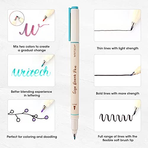 WRITECH Arts Sign Brush Pen Brush Tip Marker Felt Tip Water Based Ink Color Pens 12 Assorted Pastel Colors Great for Lettering, Journaling, Calligraphy (Natural)