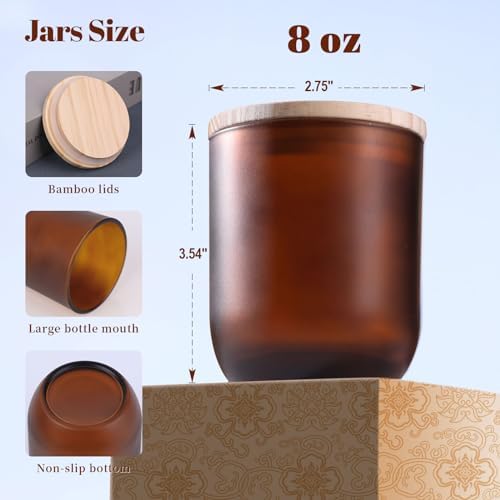 LETINE 12PCS Matte Amber Glass Candle Jars 8oz with Lids - Multi-Purpose Frosted Candle Containers for DIY Candle Making, Herb Storage, Sugar Scrubs, Perfect for Bridesmaids Gifts & Wedding Favor