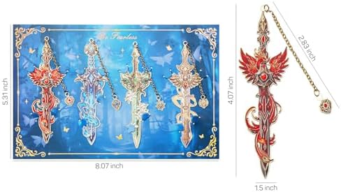 Fantasy Sword Bookmarks 4pcs - Medieval Knight Warrior Metal Book Marks for Readers, Gifts for Book Lovers, Cool Literary Page Holders for Reading Accessories, Men Women Teens, Christmas Birthday