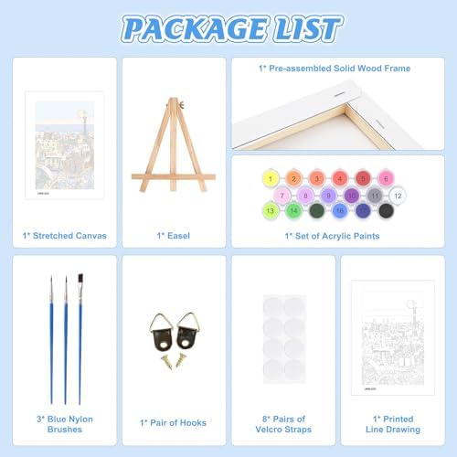 KEYIFA Paint by Numbers for Adults on Framed Canvas - with Wooden Easel, Park Güell Painting by Number Kit for Beginners, DIY Barcelona Acrylic Paint-by-Number Kits for Home Wall Decor (8x12 inch)
