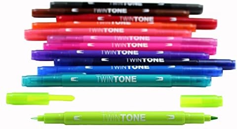 Tombow 61500 Twintone Marker Set, Bright, 12-Pack. Double-Sided Markers for Bold and Precise Writing