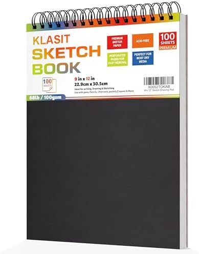 KLASIT 9"x12" Sketch Book,Top Spiral Sketchbook,100 Sheets(68lb/100gsm) | Acid-Free Drawing Paper Pad,For Painting,Sketching,Professional Art Supplies,Adults,Artists And Beginners