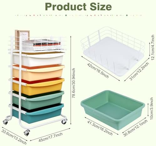 Rolling Storage Utility Cart Organizers with 5 Drawers and Metal Tabletop