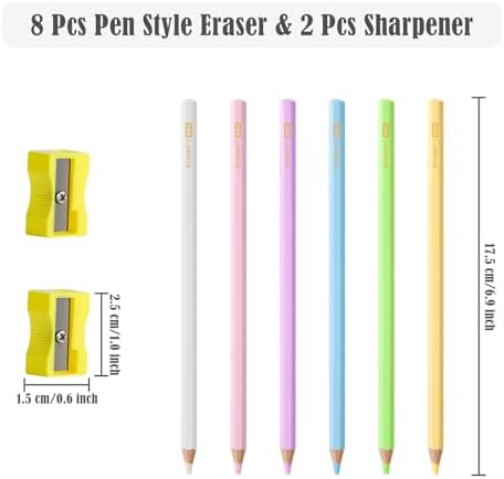 BAYTORY 8Pcs Pen Style Eraser, Fine Detail Art Erasers with 2Pcs Sharpener