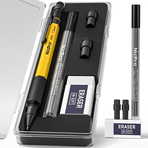 Nicpro MP2000 1.3mm Metal Mechanical Pencil Set with Case (Yellow)