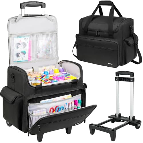 Rolling Craft Bag, Large Craft Bag with Wheels for Scrapbook Supplies