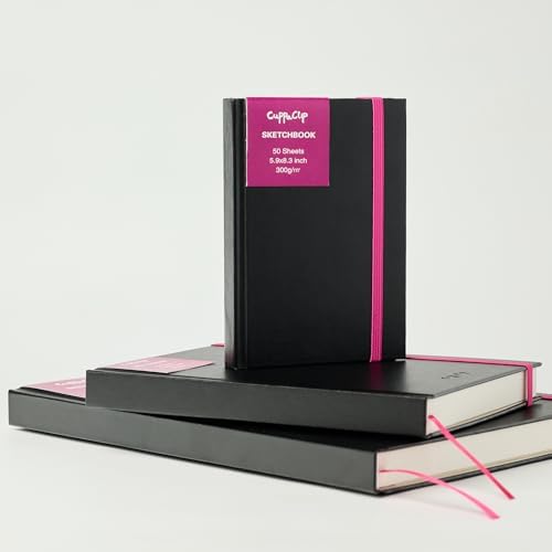 CuppaClip Sketch Book Hardcover Drawing Pad 300GSM Acid-Free Paper Spiral Bound Sketchbook 50 Sheets/100 Pages Art Supplies (Hardcover, 5.9x8.3in)