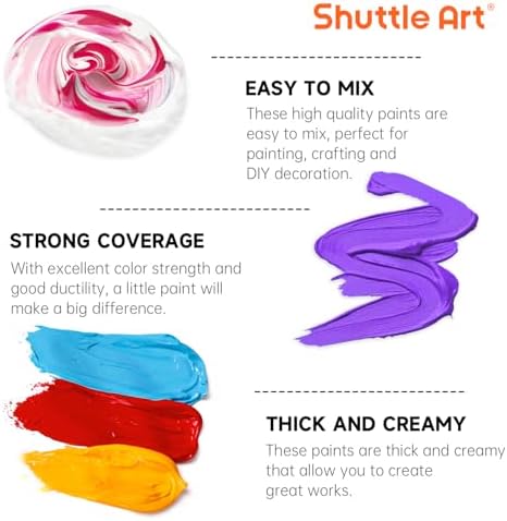 Shuttle Art Acrylic Paint, 18 Colors Acrylic Paint Pouches (120ml/4.06oz), Artist Grade Paint Set, Rich Pigments, Non-Toxic for Artists, Beginners and Kids on Rocks Crafts Canvas Wood Ceramic
