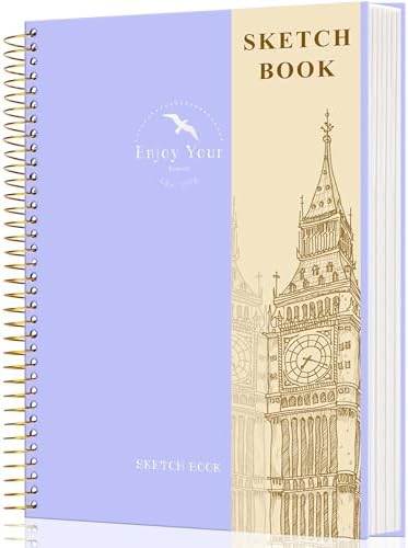 FLYING EAGLE Hardcover Sketchbook for Drawing 8.5 x 11 Spiral Sketch Book for Adults Women Kids with 100gsm 68lb 120 Sheets Premium Paper Sketch Pad for Drawing Books Notebook Art Supplies, Purple | 120 Sheets, 100gsm 68lb, Purple Large Spiral Bound Sk...