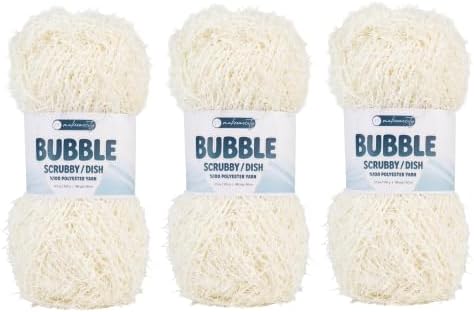 Makromecity Bubble Scrubby Yarn - 100% Premium Polyester Yarn for Crocheting and Knitting - 3.5 Oz (100g), 98 Yds (90m) - Ideal for Dishcloths, Crafting & Bath Washcloths (Ecru, 3 Skeins)