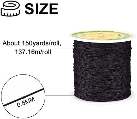150 Yards 0.5mm Black Nylon Cord Chinese Knotting Cord Friendship Bracelet String Nylon Beading Thread for Kumihimo Necklace Jewelry Tassels Craft