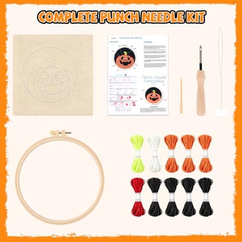 Halloween Punch Needle Kit Beginners Pumpkin Stitching Kit for Craft Lover