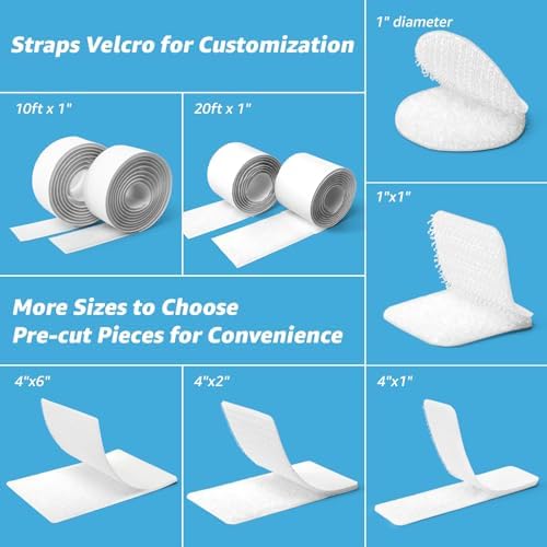 Art3d 48 Sets Hook and Loop Tape Sticky Back, 4"x2" Double-Sided Command Adhesive Strip Heavy Duty, White