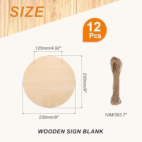 MECCANIXITY Unfinished Hanging Wood Sign Blank with Ropes 9"x9" Unfinished Wood Crafts Boards Wooden Plaques for Crafts DIY Painting Burning Carving Door Wall Decoration, Style 10, Pack of 12
