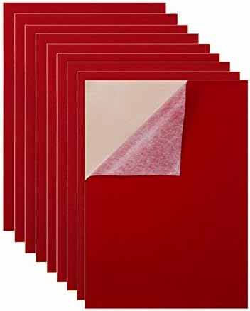 Mesheshe 10PCS Self Adhesive Felt, DIY Self Adhesive Fabric for Art & Crafts, Peel and Stick Felt for Drawer/Jewelry Box Felt Liner, A4 Size (8.3" x 11.8", Red)