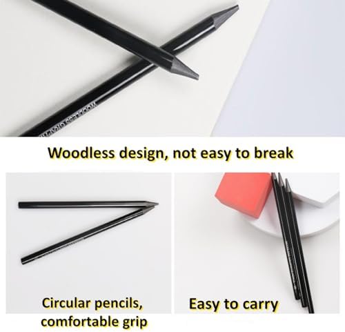 6Pcs Sketch Charcoal Pencils for Drawing Graphite Pencils Woodless Drawing Pencils for Sketching Shading Blending Artist Pencils for Beginners Artists Included HB 2B 4B 6B 8B EE