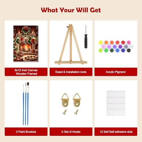 MOGTAA Christmas Paint by Numbers Kit for Adults Beginners with Frame, Christmas Socks Adult Paint by Number Kits on Canvas with Easel, Easy DIY Oil Painting Kits for Home Decor, 8x12in
