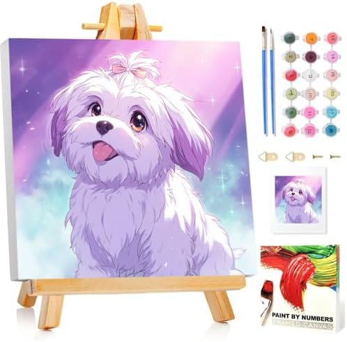 Dog Paint by Numbers Kit for Kids, 8x8 inch