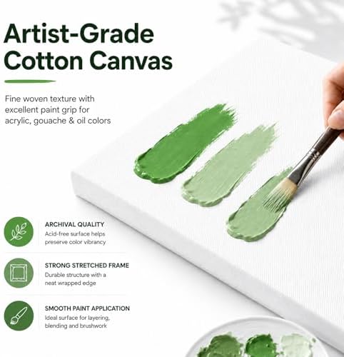 Inburit 4 PCS Multi Size Stretched Blank Canvas for Acrylic & Oil Painting | 4 Pack Blank Primed Cotton Canvases for Acrylic Paint, Large Canvas Boards, 4x6, 6x8, 8x10, 9x12 Inches