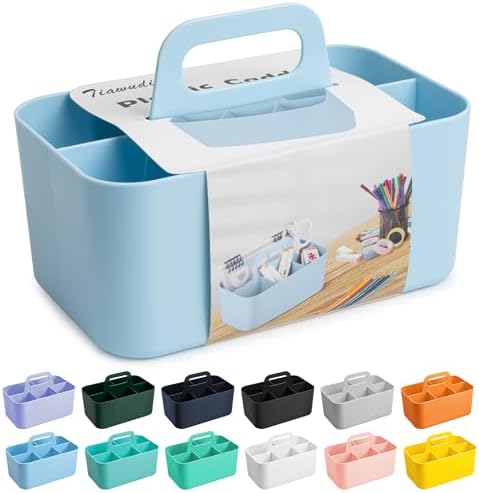Tiawudi Multipurpose Caddy Organizer, Plastic Caddy with Handle, Stackable Desk Organizer for Stationery, Marker and Pencil, Office Supplies Organizer, Dorm Caddy