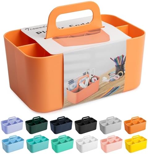 Tiawudi Multipurpose Caddy Organizer, Plastic Caddy with Handle, Stackable Desk Organizer for Stationery, Marker and Pencil, Office Supplies Organizer, Dorm Caddy