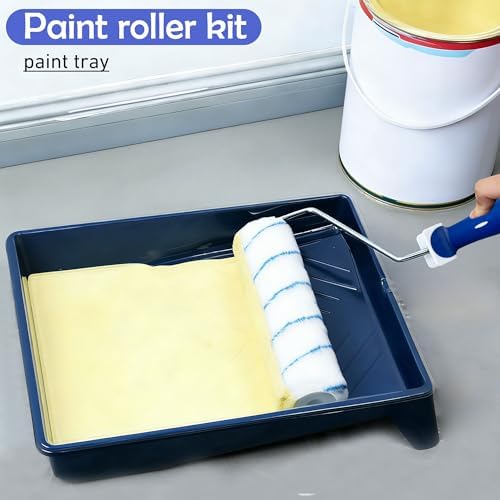 Paint Roller Kit 16PCS, 9&4 Inch Paint Roller with Adjustable 2-4FT Stainless Steel Extension Pole, Lint-Free Roller Covers, Paint Tray with 4 Liners, Roller Cleaner Tool, for Wall Ceiling Painting