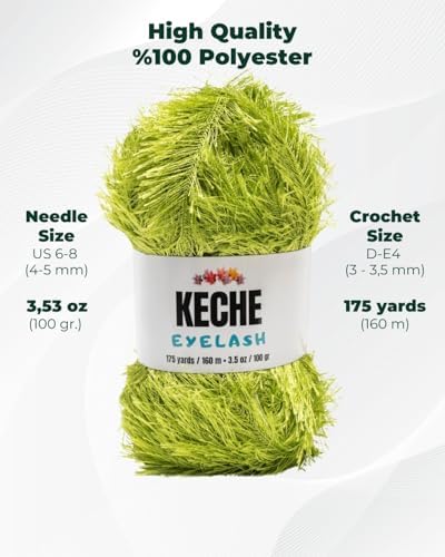 Eyelash Fun Fur Yarn - Premium Soft Crochet Yarn DIY Hand Knitting 100% Polyester 175 Yds 3.53 Oz (Pack of 3) - Avocado