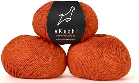 100% Baby Alpaca Yarn for Knitting & Crocheting - Set of 3 Skeins of Premium Yarn DK - Lightweight, Hypoallergenic & Thermal Peru Made - Ideal for Delicate Projects (RE250 - Rust)